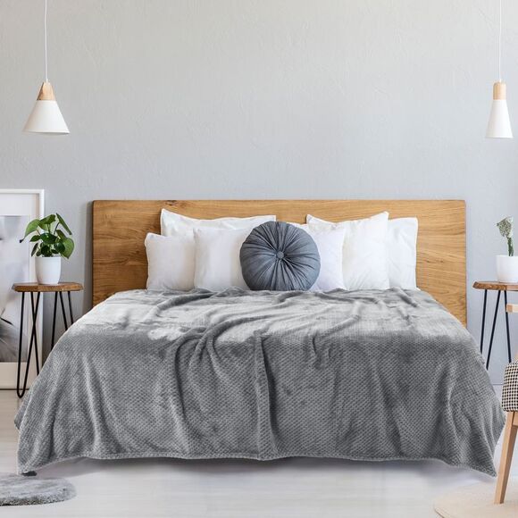 Flannel Fleece Bed Blankets Soft Mesh Fuzzy Plush Solid Blankets Gray - Picture 3 of 6